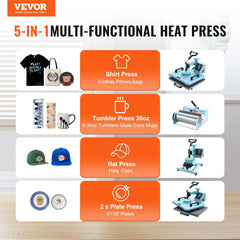 VEVOR Heat Press Machine, 12 x 15 inch, 5 in 1 Heat Transfer Machine with 30 oz Tumbler Press, 360° Swing Away T-Shirt