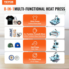 VEVOR Heat Press Machine, 15 x 15 inch, 5 in 1 Heat Transfer Machine with 30 oz Tumbler Press, 360° Swing Away T-Shirt
