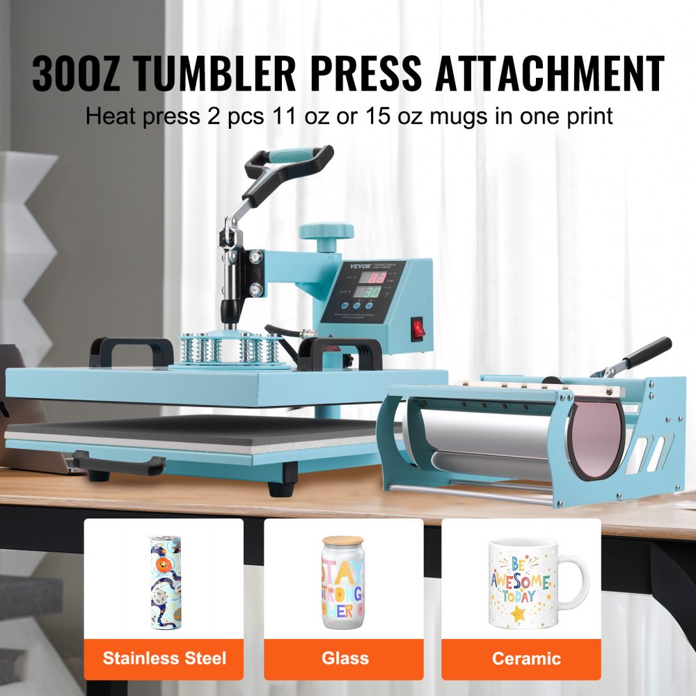VEVOR Heat Press Machine, 15 x 15 inch, 5 in 1 Heat Transfer Machine with 30 oz Tumbler Press, 360° Swing Away T-Shirt