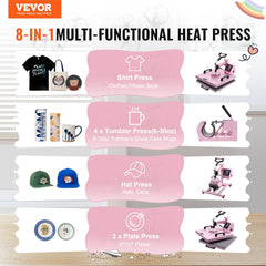 VEVOR Heat Press Machine, 15 x 15 inch, 5 in 1 Heat Transfer Machine with 30 oz Tumbler Press, 360° Swing Away T-Shirt