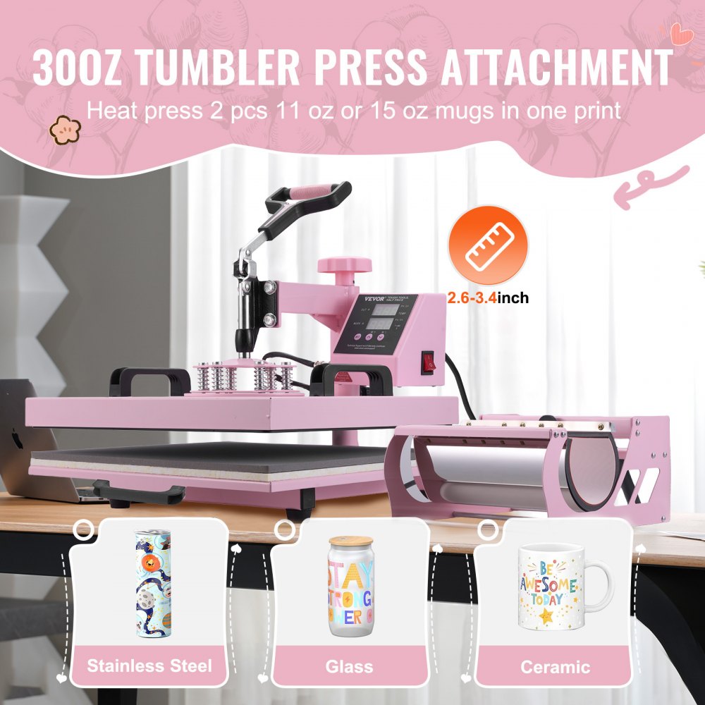 VEVOR Heat Press Machine, 15 x 15 inch, 5 in 1 Heat Transfer Machine with 30 oz Tumbler Press, 360° Swing Away T-Shirt