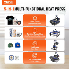 VEVOR Heat Press Machine, 15 x 15 inch, 8 in 1 Heat Transfer Machine with 30 oz Tumbler Press, 360° Swing Away Digital