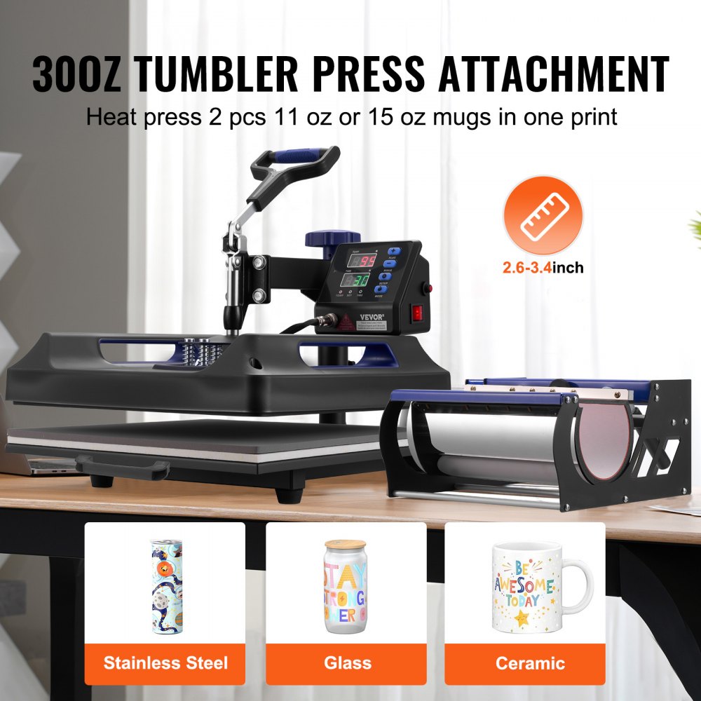 VEVOR Heat Press Machine, 15 x 15 inch, 8 in 1 Heat Transfer Machine with 30 oz Tumbler Press, 360° Swing Away Digital