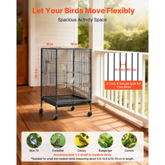 VEVOR Bird Cage, 18 x 18 x 30 inch, Open Flat Top, Wrought Iron Bird Flight Cage with Perches, Slide-Out Tray and