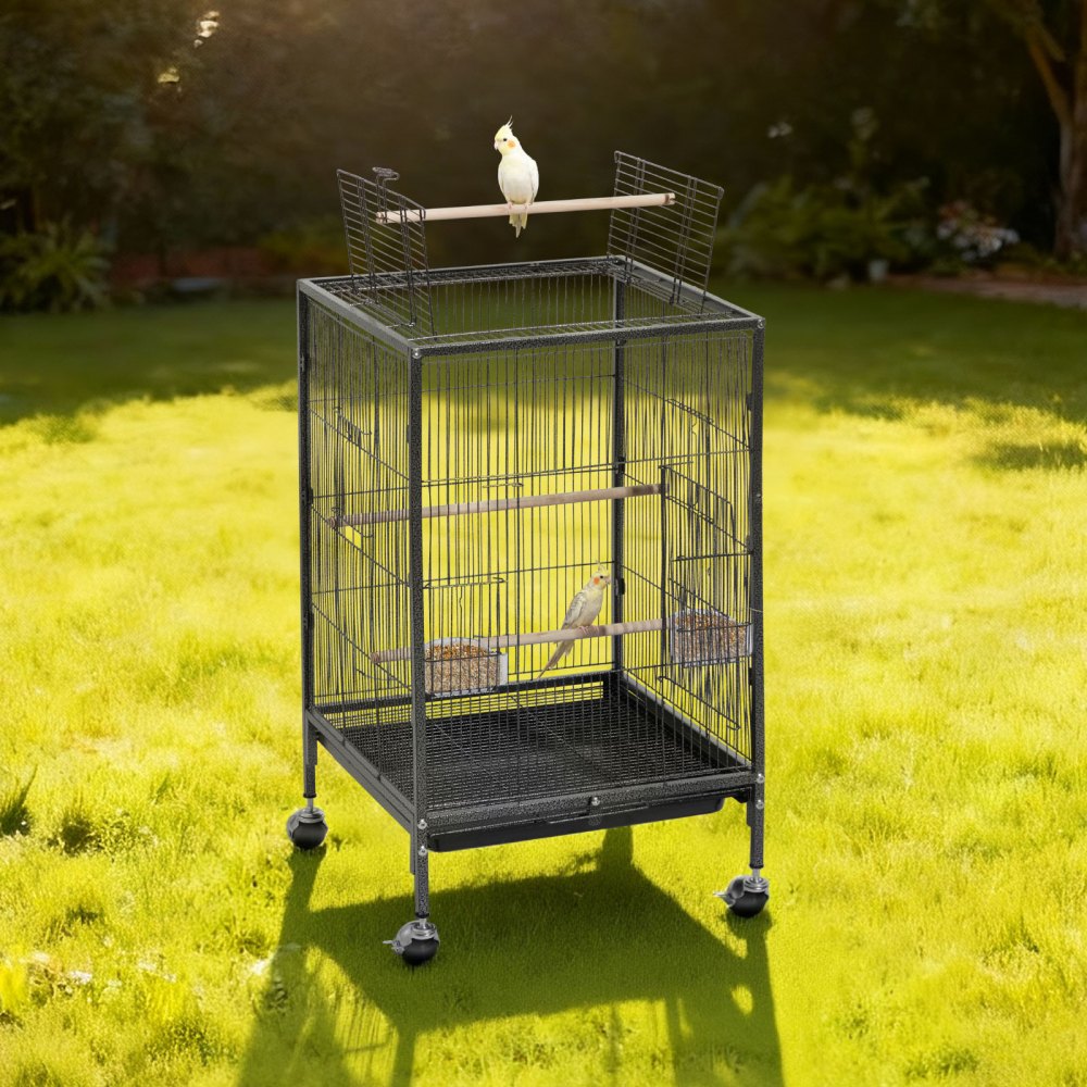 VEVOR Bird Cage, 18 x 18 x 30 inch, Open Flat Top, Wrought Iron Bird Flight Cage with Perches, Slide-Out Tray and