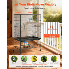 VEVOR Bird Cage, 36.6 x 22.8 x 59.5 inch, Flat Top, Wrought Iron Bird Flight Cage with Perches, Slide-Out Tray and