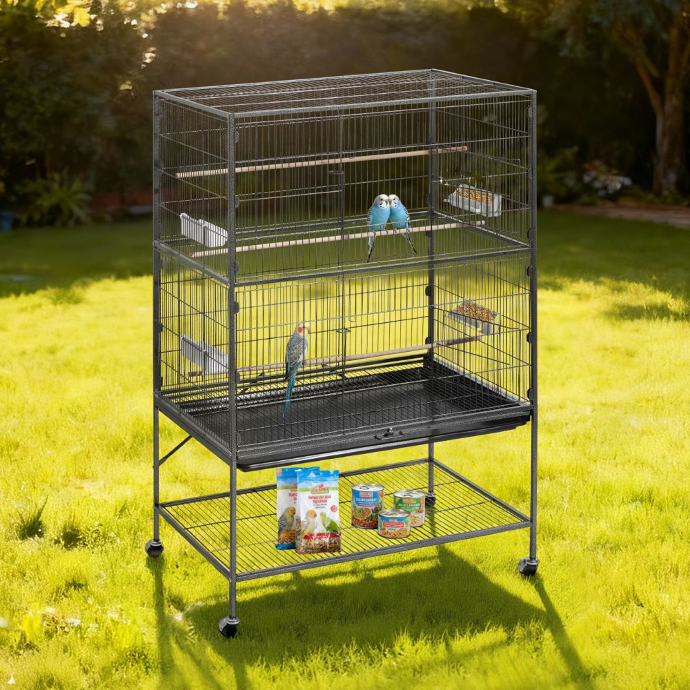 VEVOR Bird Cage, 36.6 x 22.8 x 59.5 inch, Flat Top, Wrought Iron Bird Flight Cage with Perches, Slide-Out Tray and