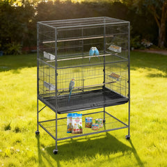 VEVOR Bird Cage, 36.6 x 22.8 x 59.5 inch, Flat Top, Wrought Iron Bird Flight Cage with Perches, Slide-Out Tray and