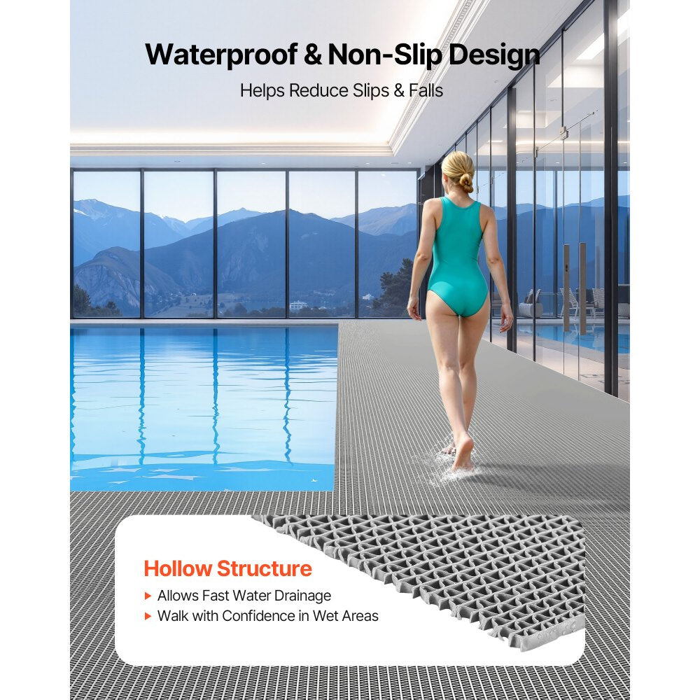 VEVOR Drainage Mat, 3 x 10 ft, PVC Non Slip Commercial Floor Mat, Wet Area Water Drain Splash Matting Hollow Doormat