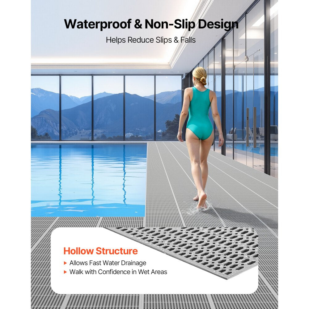 VEVOR Drainage Mat, 3 x 50 ft, PVC Non Slip Commercial Floor Mat, Wet Area Water Drain Splash Matting Hollow Doormat