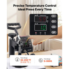 VEVOR Heat Press Machine 12 x 10 in Sublimation Press Machine Swing Away, Heat Up Fast and Even, Digital Precise Time