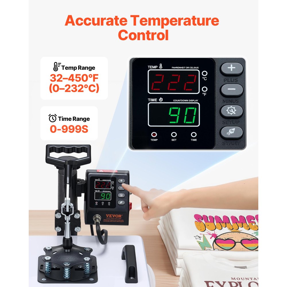VEVOR Heat Press Machine, 15 x 15 in, 2-in-1 Multifunction, 360° Swing Away, 1200W Double Tube Fast and Even Heating