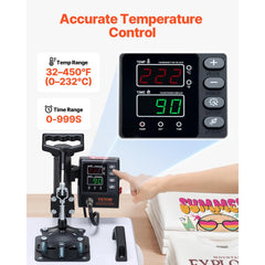 VEVOR Heat Press Machine, 15 x 15 in, 2-in-1 Multifunction, 360° Swing Away, 1200W Double Tube Fast and Even Heating