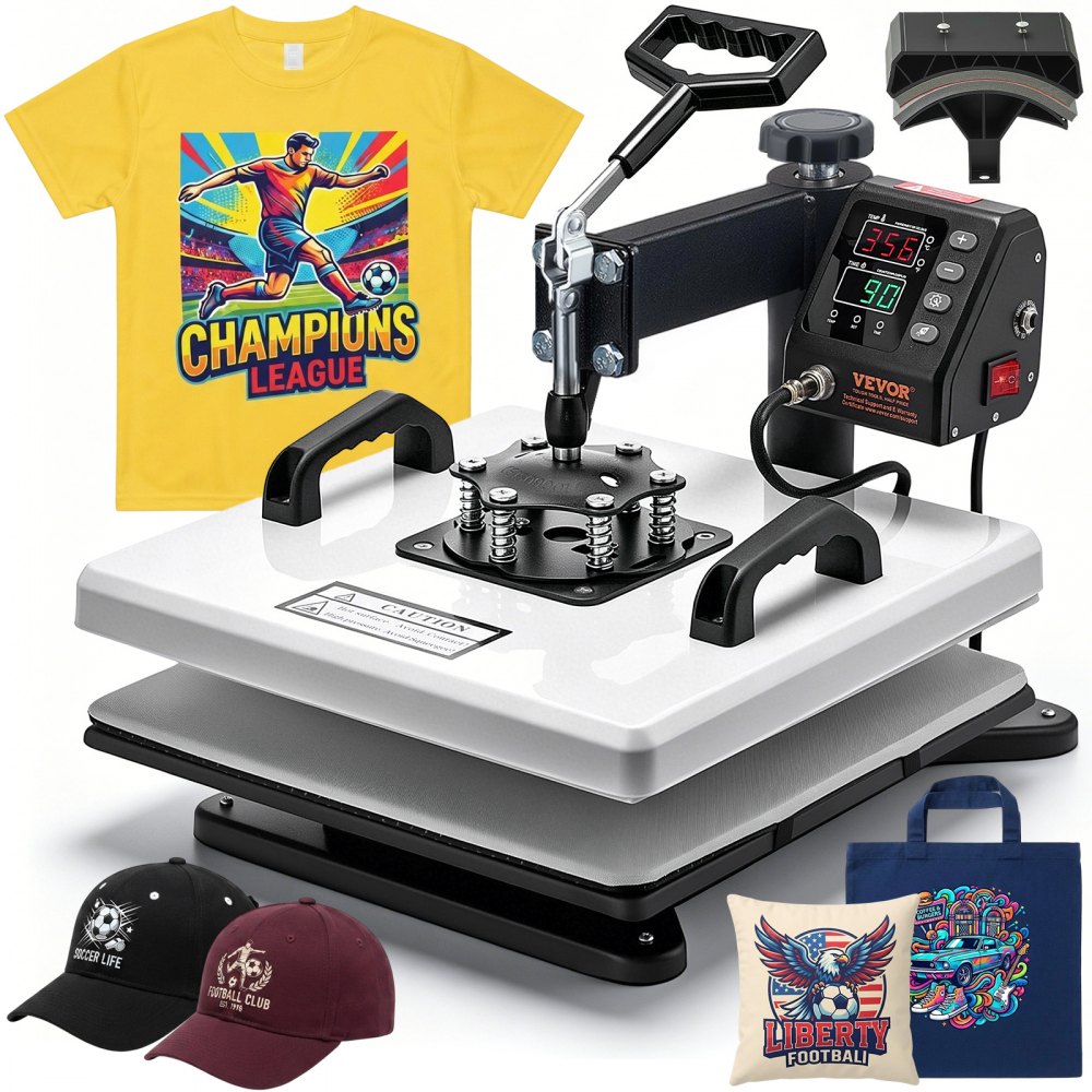 VEVOR Heat Press Machine, 15 x 15 in, 2-in-1 Multifunction, 360° Swing Away, 1200W Double Tube Fast and Even Heating