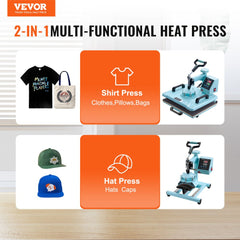 VEVOR Heat Press Machine, 12 x 15 inch, 2 in 1 Heat Transfer Machine with Hat Press, 360° Swing Away T-Shirt Pressing