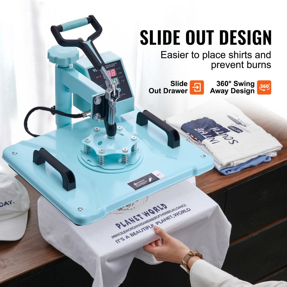 VEVOR Heat Press Machine, 12 x 15 inch, 2 in 1 Heat Transfer Machine with Hat Press, 360° Swing Away T-Shirt Pressing