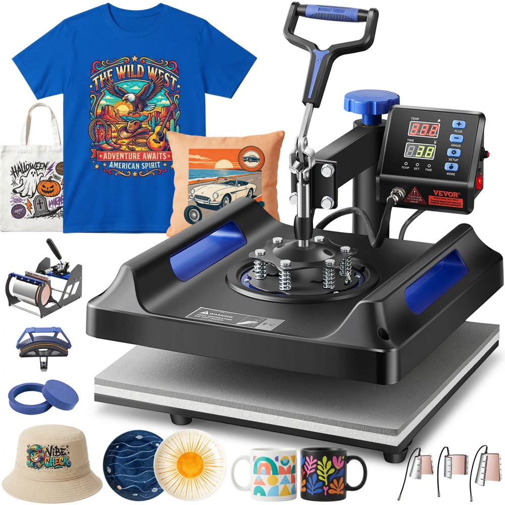 VEVOR Heat Press Machine 8 in 1 Combo, Heat Press 15x15 in, Swing Away T Shirt Printing Machine Digital Control