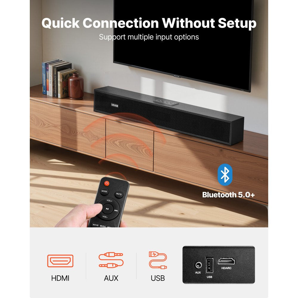 VEVOR Sound Bar for Smart TV, 2.0 Channel, 24-Inch Compact Soundbar TV Speakers for Projector, Bluetooth AUX