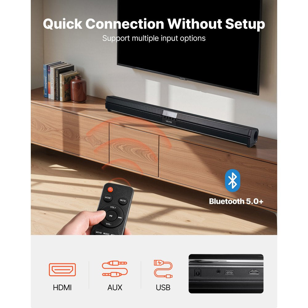 VEVOR Sound Bar for Smart TV, 2.0 Channel, 32-Inch Compact Soundbar TV Speakers for Projector, Bluetooth AUX