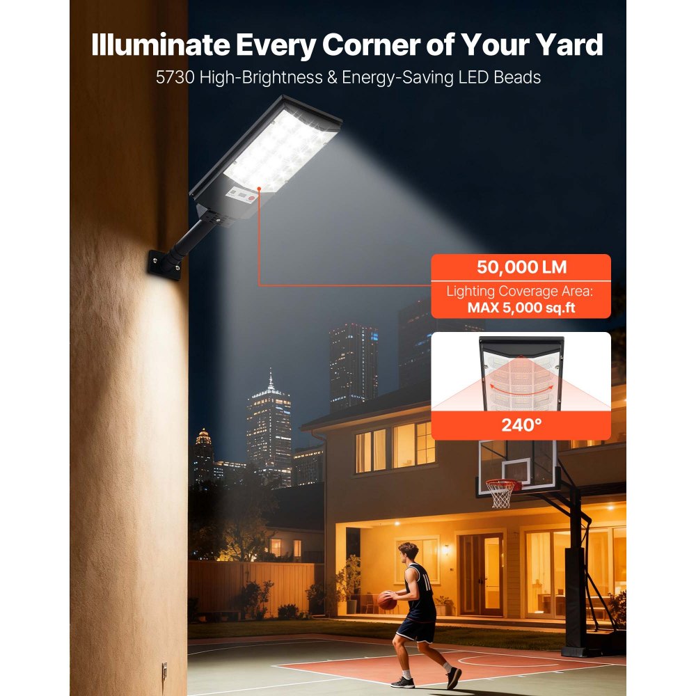 VEVOR 4 Pack 500W Solar Street Lights Outdoor, 50000LM, Commercial Parking Lot Lights Dusk to Dawn, LED Flood Security