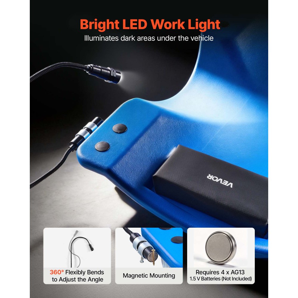 VEVOR 40 in Mechanic Creeper with LED Light, Low Profile Plastic Garage Creeper, 350 lbs Under Car Rolling Creeper with