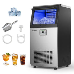 VEVOR Commercial Ice Maker Machine, 100 lbs/24h with 30 lbs Storage Capacity, Built-in/Freestanding/Under Counter