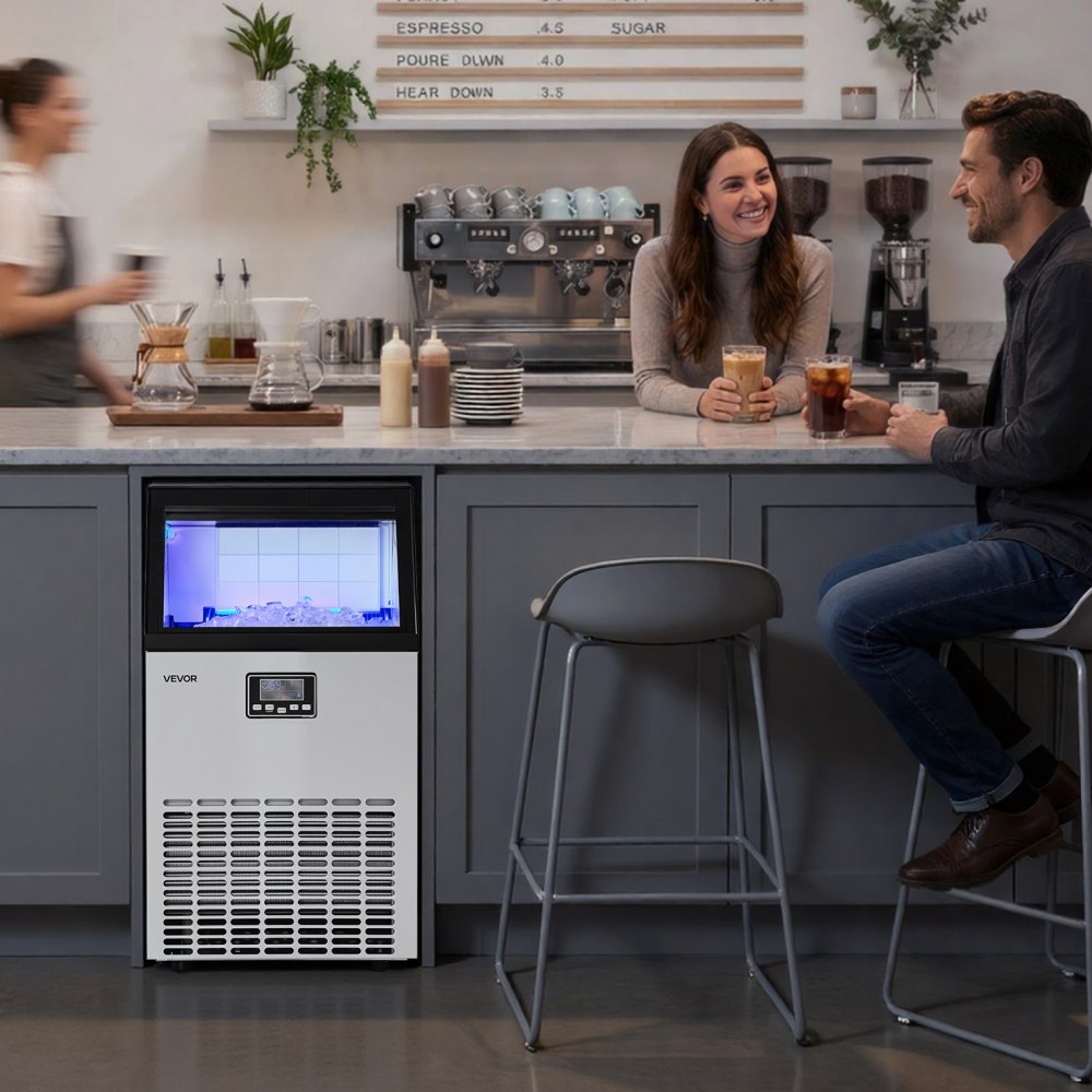 VEVOR Commercial Ice Maker Machine, 100 lbs/24h with 26 lbs Storage Capacity, Built-in/Freestanding/Under Counter