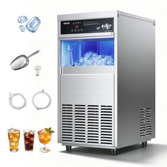 VEVOR Commercial Ice Maker Machine, 100 lbs/24h with 30-35 lbs Storage, Built-in/Freestanding/Under Counter, Stainless