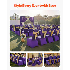 VEVOR 50 Pcs Purple Chair Covers, Polyester Spandex Chair Cover, Stretch Slipcovers for Wedding Party Dining Banquet
