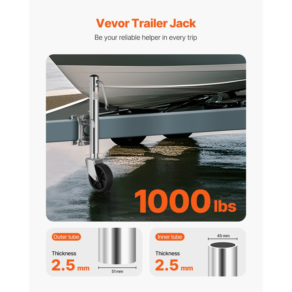 VEVOR Trailer Jack with Wheel, 1000 lbs Load Capacity, Heavy Duty Swivel Boat Trailer Jack with PP Single Wheel &