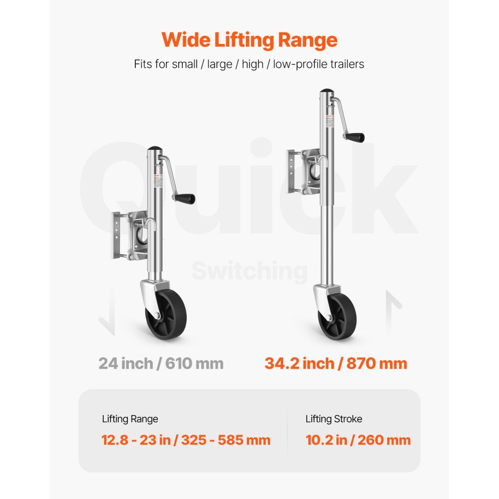 VEVOR Trailer Jack with Wheel, 1000 lbs Load Capacity, Heavy Duty Swivel Boat Trailer Jack with PP Single Wheel &