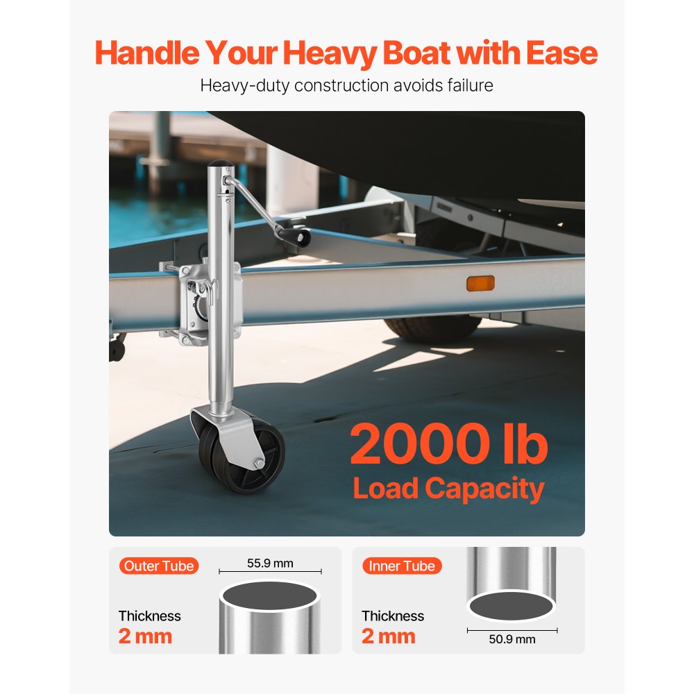 VEVOR Trailer Jack with Wheel, 2000 lbs Load Capacity, Heavy Duty Swivel Boat Trailer Jack with PP Dual Wheel &
