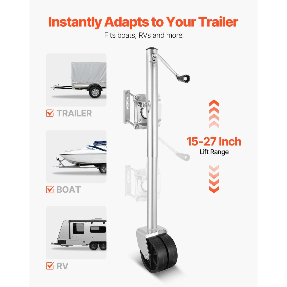 VEVOR Trailer Jack with Wheel, 2000 lbs Load Capacity, Heavy Duty Swivel Boat Trailer Jack with PP Dual Wheel &