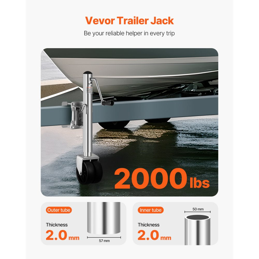 VEVOR Trailer Jack with Wheel, 2000 lbs Load Capacity, Heavy Duty Swivel Boat Trailer Jack with PP Single Wheel &