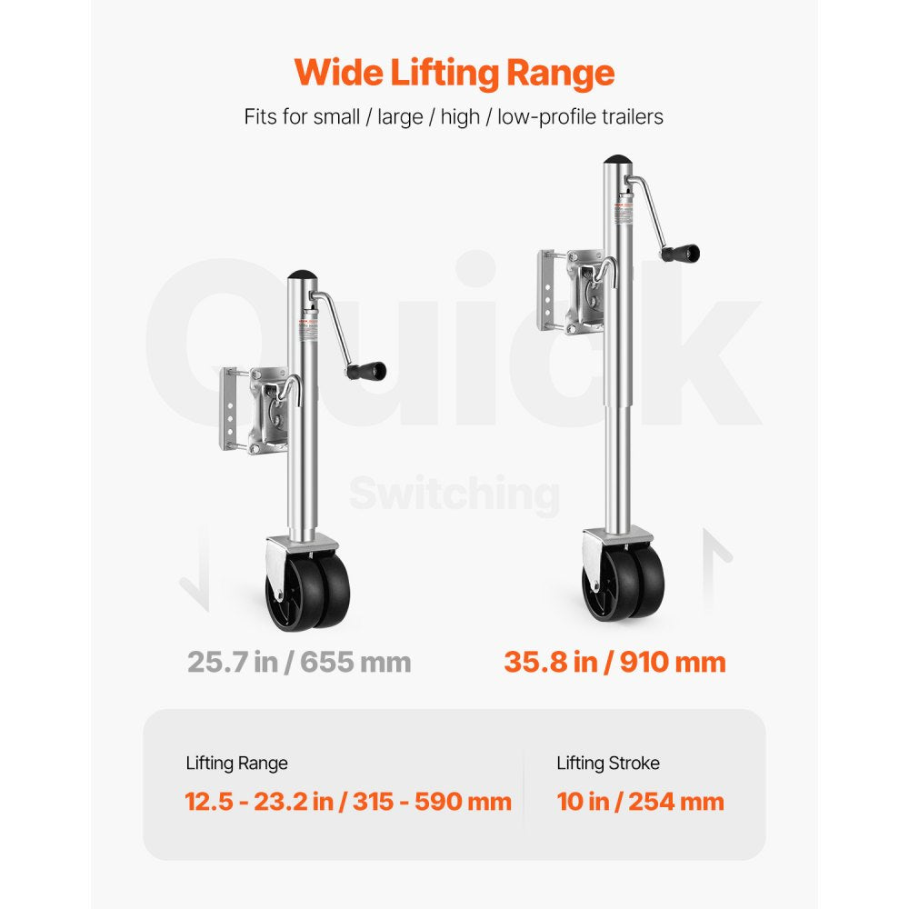 VEVOR Trailer Jack with Wheel, 2000 lbs Load Capacity, Heavy Duty Swivel Boat Trailer Jack with PP Single Wheel &
