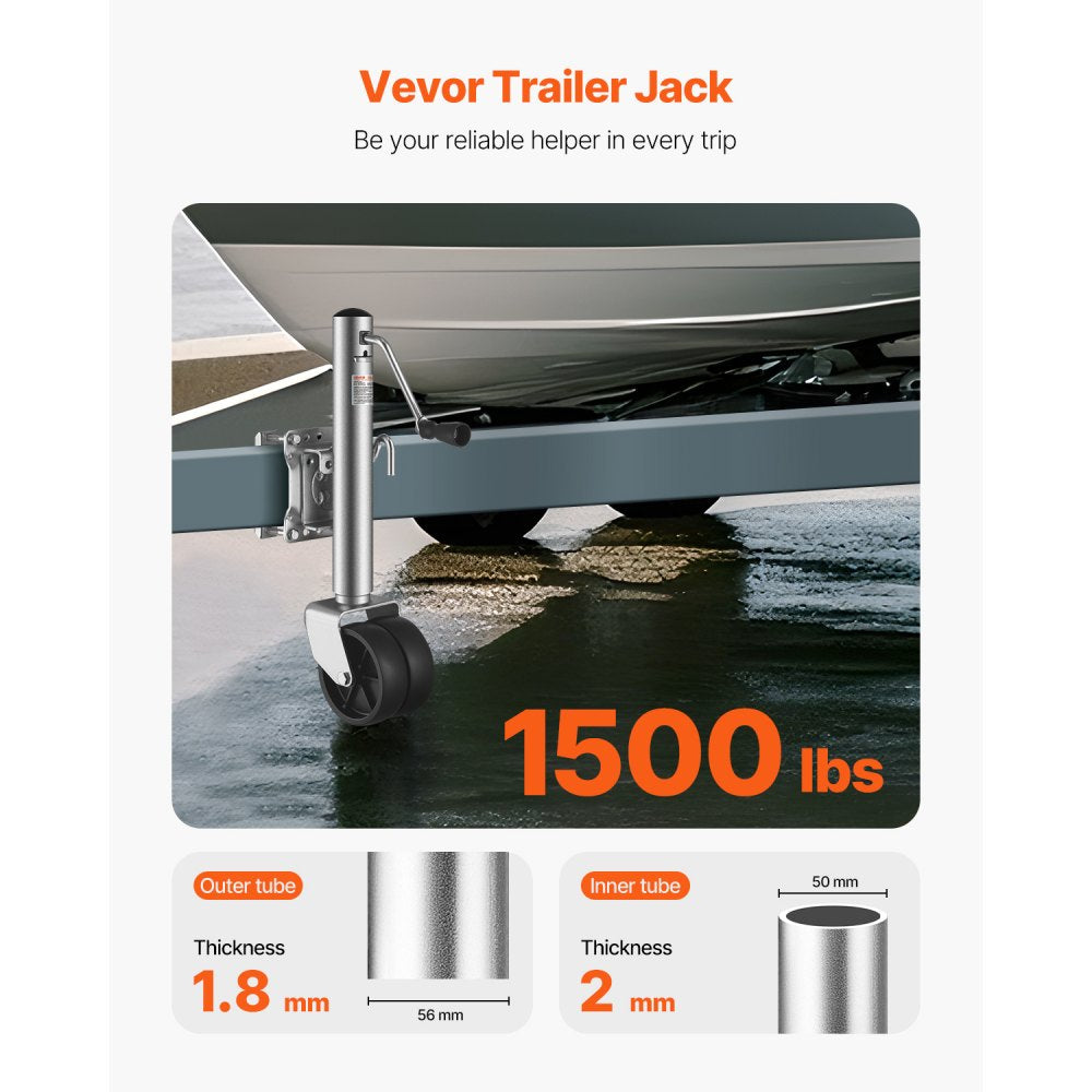 VEVOR Trailer Jack with Wheel, 1500 lbs Load Capacity, Heavy Duty Swivel Boat Trailer Jack with PP Single Wheel &