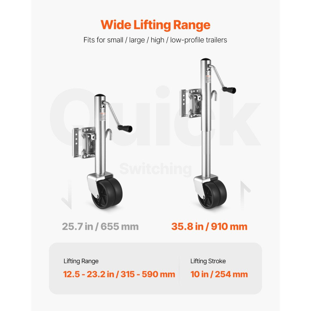 VEVOR Trailer Jack with Wheel, 1500 lbs Load Capacity, Heavy Duty Swivel Boat Trailer Jack with PP Single Wheel &