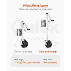 VEVOR Trailer Jack with Wheel, 1500 lbs Load Capacity, Heavy Duty Swivel Boat Trailer Jack with PP Single Wheel &