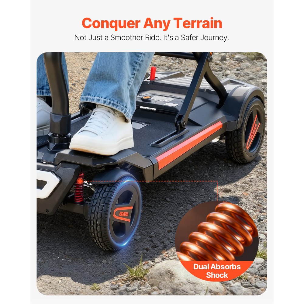 VEVOR 4-Wheel Electric Mobility Scooter for Adults & Seniors, Integrated Foldable Mobility Scooter with 9.3 Miles Long