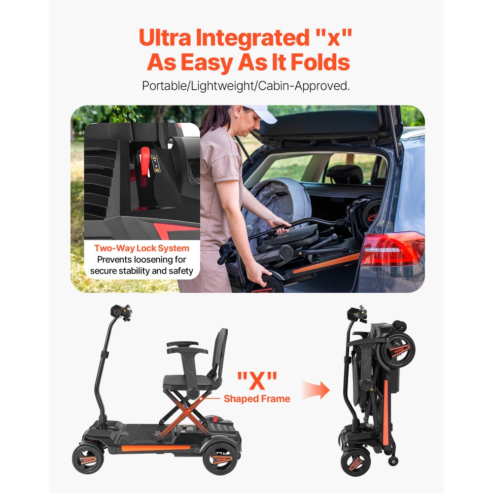 VEVOR 4-Wheel Electric Mobility Scooter for Adults & Seniors, Integrated Foldable Mobility Scooter with 9.3 Miles Long