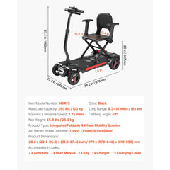 VEVOR 4-Wheel Electric Mobility Scooter for Adults & Seniors, Integrated Foldable Mobility Scooter with 9.3 Miles Long