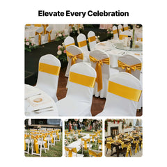 VEVOR Satin Chair Sashes Bows, 100PCS Chair Ribbon Ties Back Sash, 7 x 108 inch, Gold Wedding Reception Decoration, for