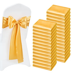 VEVOR Satin Chair Sashes Bows, 100PCS Chair Ribbon Ties Back Sash, 7 x 108 inch, Gold Wedding Reception Decoration, for