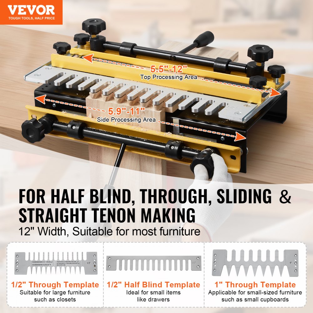 VEVOR Dovetail Jig, 12 in Width, Dove Tailing Router Jigs with 4 Router Bits & 3 Templates, Precise Alignment Dove Tail