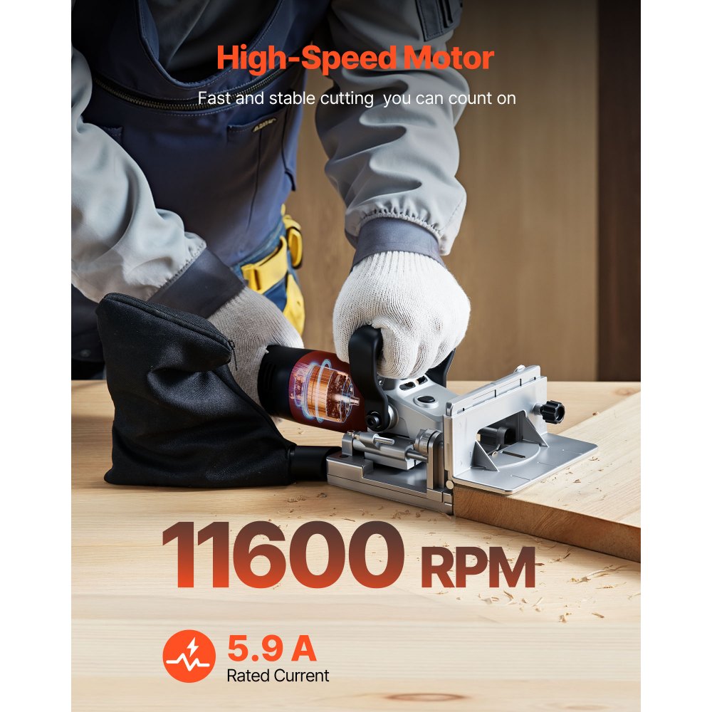 VEVOR Biscuit Plate Joiner, 5.9A, Plate Joiner Tool Kit with 11,600 RPM 760W Motor, 45-Degree Locating Notch, Carbide