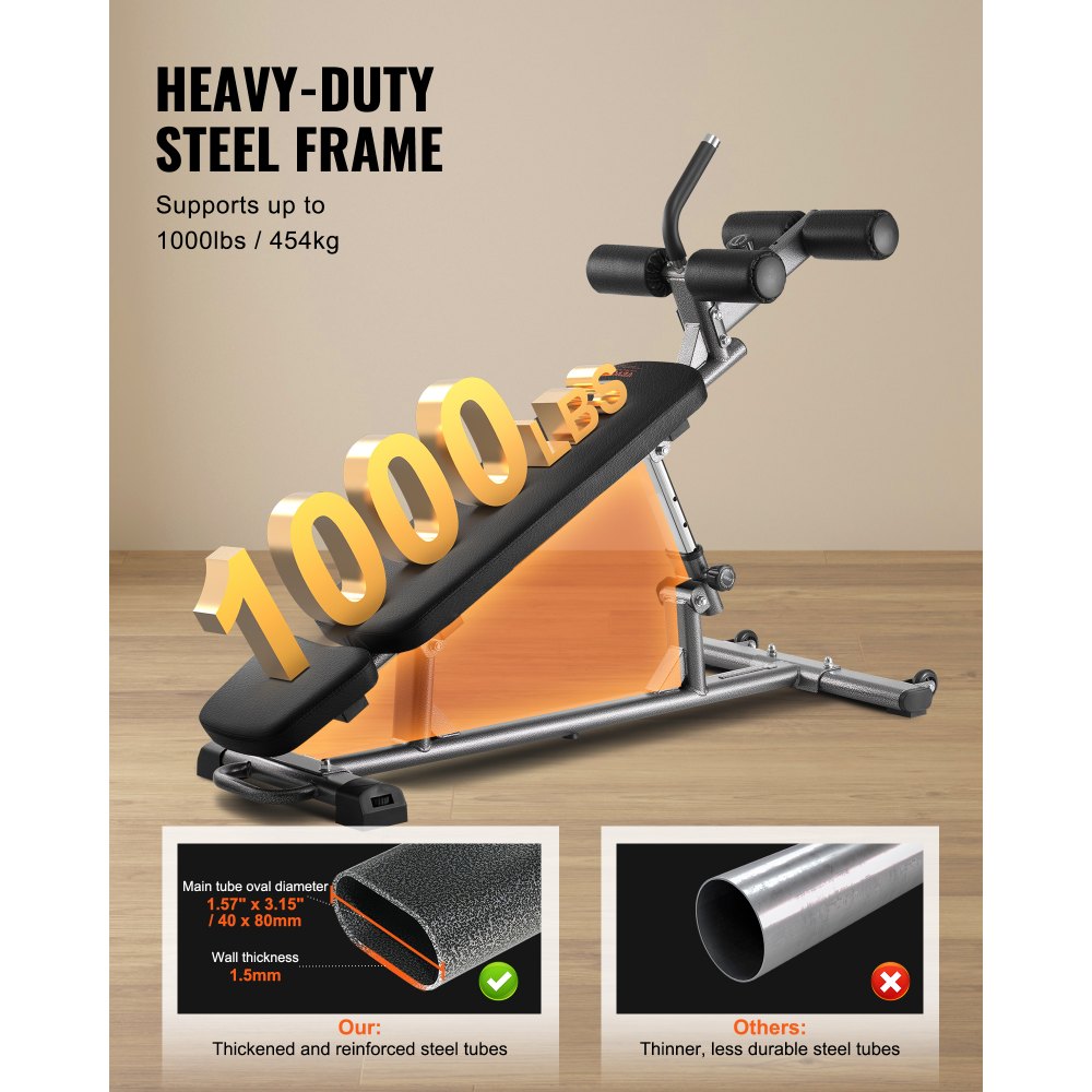 VEVOR Sit Up Bench, Decline Ab Bench with Reverse Crunch Handle, with 4 Adjustable Height Settings, Heavy Duty Steel