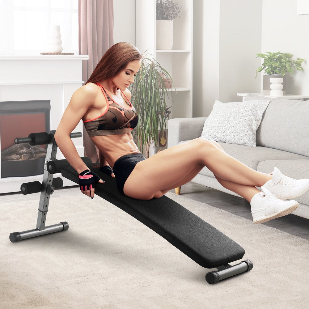 VEVOR Sit Up Bench, Folding Curved Decline Ab Bench, with 5 Adjustable Height Settings, Heavy-Duty Steel, Non-Slip