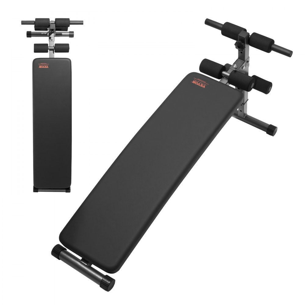 VEVOR Sit Up Bench, Folding Curved Decline Ab Bench, with 5 Adjustable Height Settings, Heavy-Duty Steel, Non-Slip