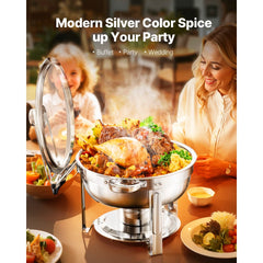 VEVOR Chafing Dish Buffet Set, 5 Qt 2 Pack, Stainless Steel Chafer with 2 Full Size Pan, Round Catering Warmer Server