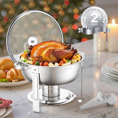 VEVOR Chafing Dish Buffet Set, 5 Qt 2 Pack, Stainless Steel Chafer with 2 Full Size Pan, Round Catering Warmer Server